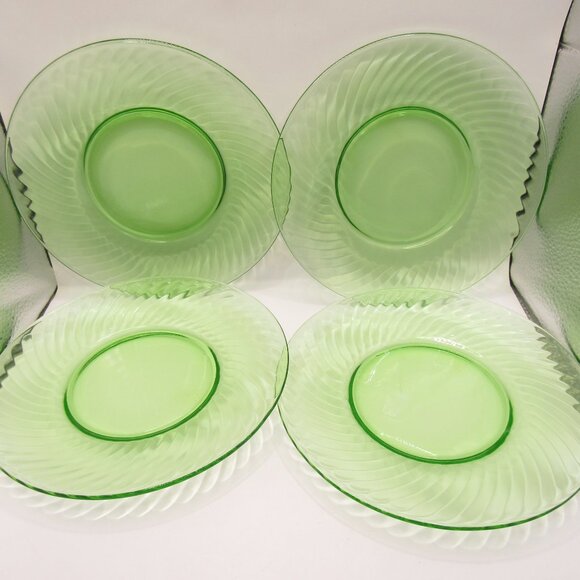 Four Depression Uranium Glass Plates - Picture 2 of 7